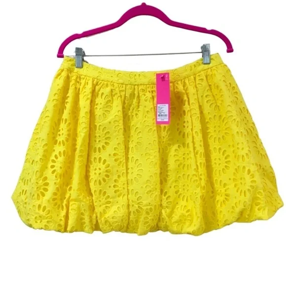 Lilly Pulitzer Leah bubble mini skirt eyelet embroidered yellow size 10 90s Y2k - Picture 5 of 9